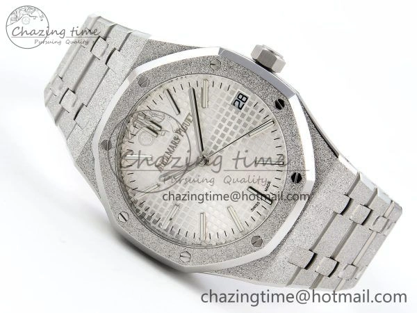 Royal Oak 41mm 15500 Frosted SS APSF 1:1 Best Edition White Textured Dial on SS Bracelet SA4302 Super Clone