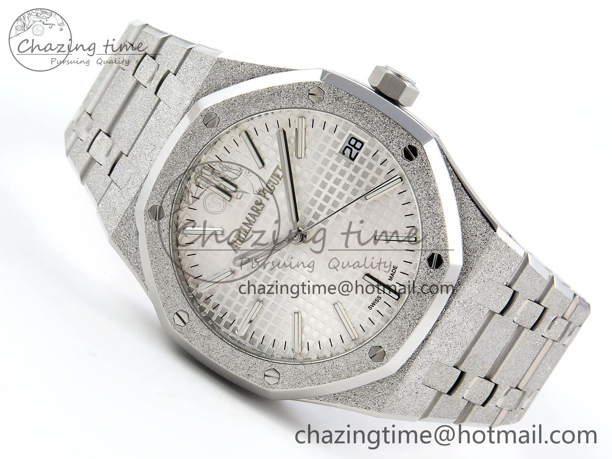 Royal Oak 41mm 15500 Frosted SS APSF 1:1 Best Edition White Textured Dial on SS Bracelet SA4302 Super Clone