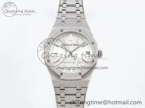 Royal Oak 41mm 15500 Frosted SS APSF 1:1 Best Edition White Textured Dial on SS Bracelet SA4302 Super Clone