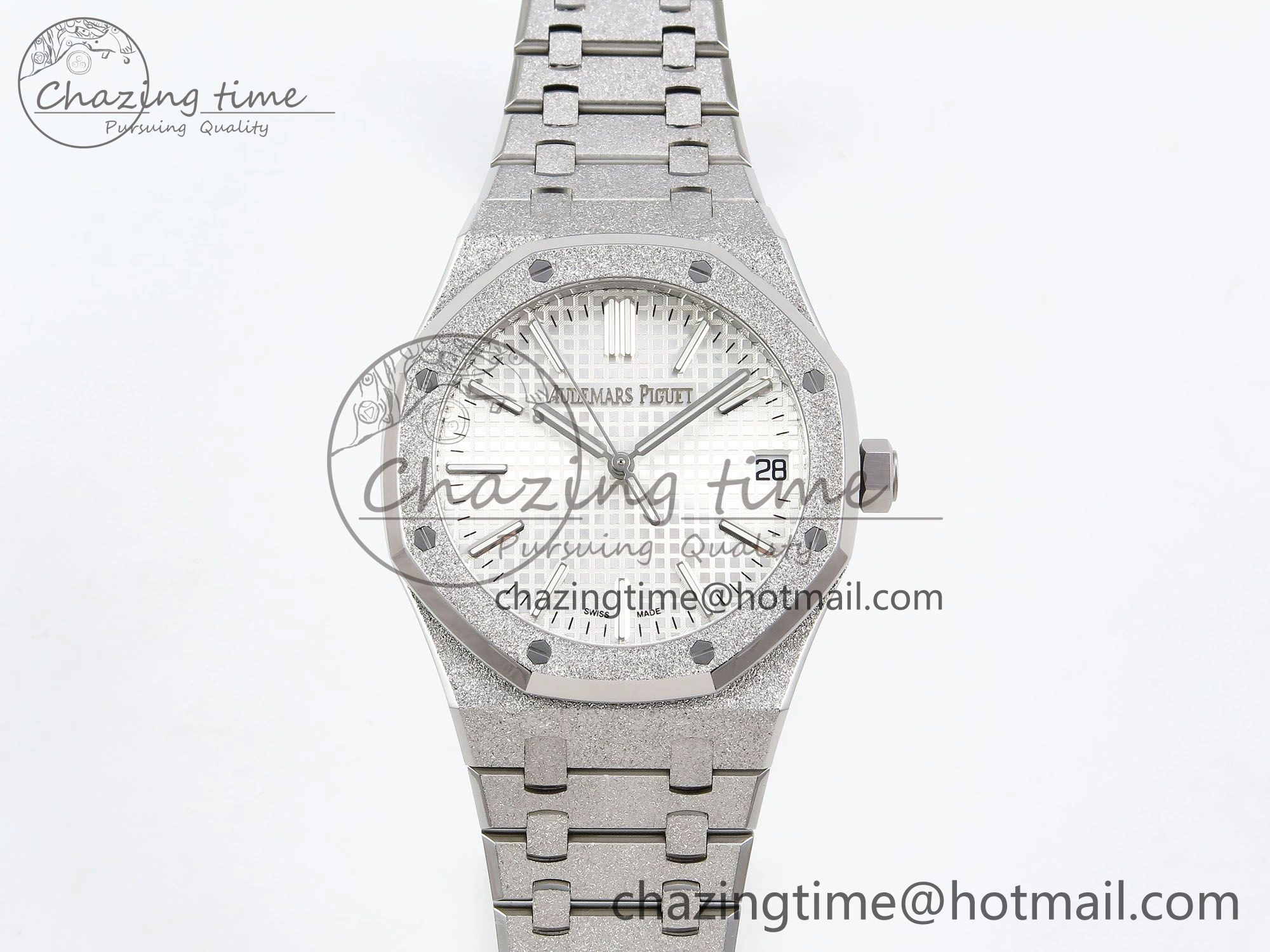 Royal Oak 41mm 15500 Frosted SS APSF 1:1 Best Edition White Textured Dial on SS Bracelet SA4302 Super Clone