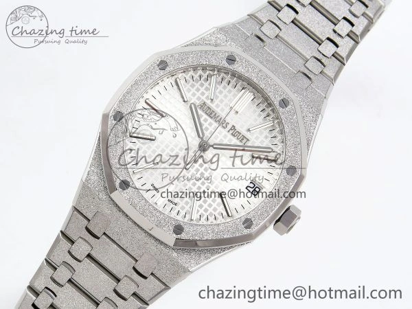 Royal Oak 41mm 15500 Frosted SS APSF 1:1 Best Edition White Textured Dial on SS Bracelet SA4302 Super Clone