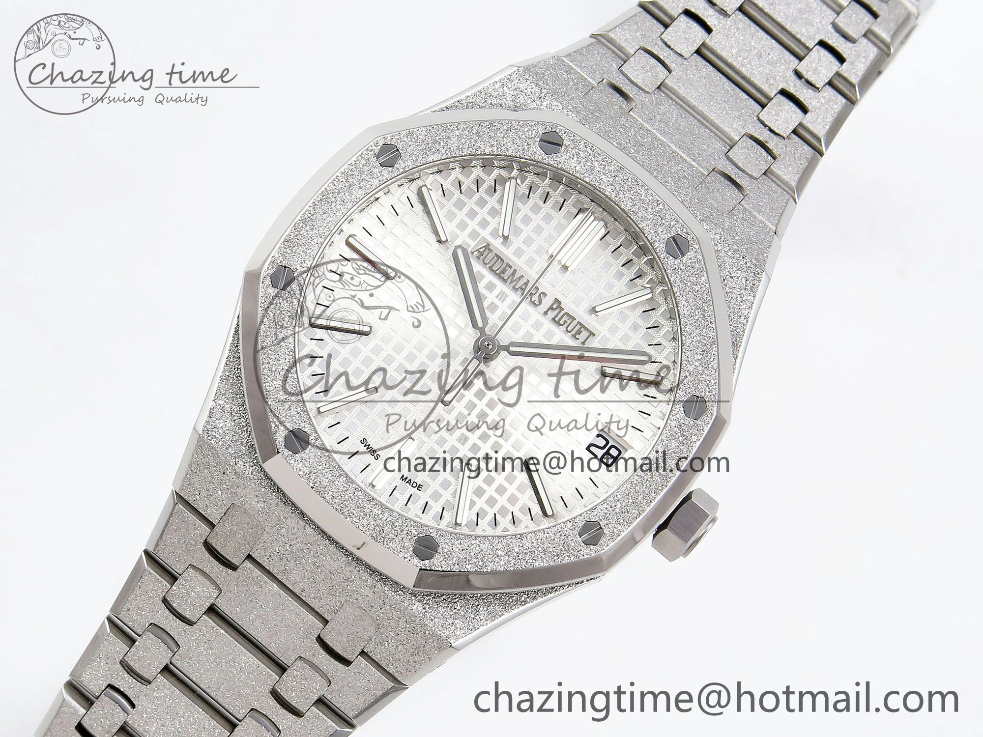 Royal Oak 41mm 15500 Frosted SS APSF 1:1 Best Edition White Textured Dial on SS Bracelet SA4302 Super Clone