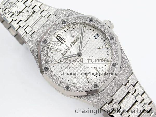 Royal Oak 41mm 15500 Frosted SS APSF 1:1 Best Edition White Textured Dial on SS Bracelet SA4302 Super Clone