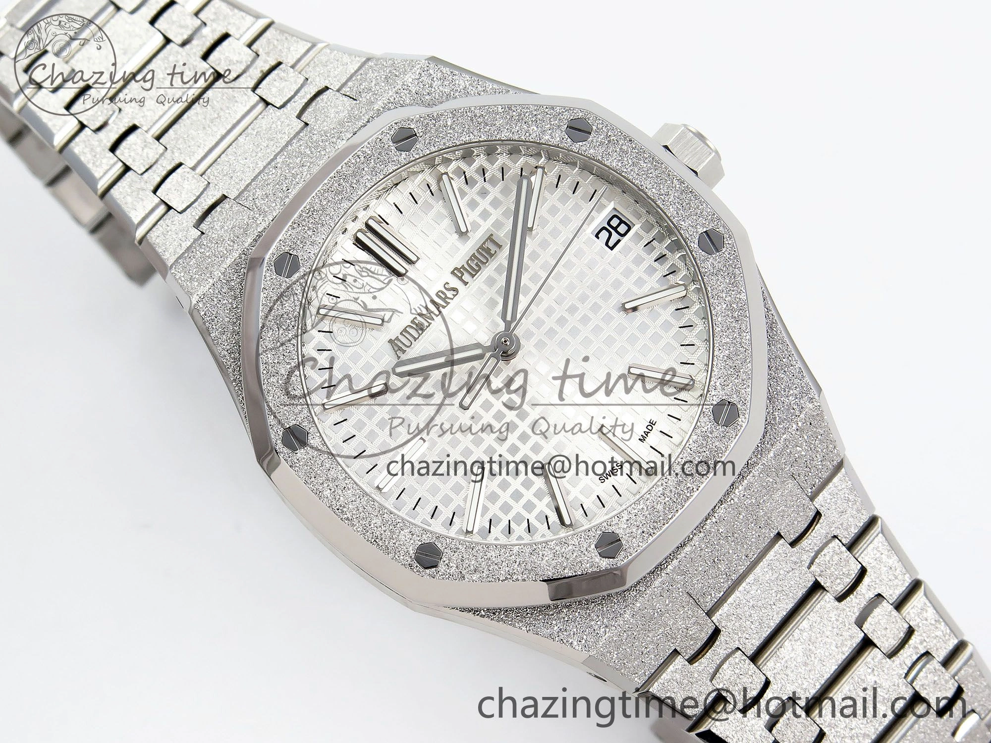 Royal Oak 41mm 15500 Frosted SS APSF 1:1 Best Edition White Textured Dial on SS Bracelet SA4302 Super Clone