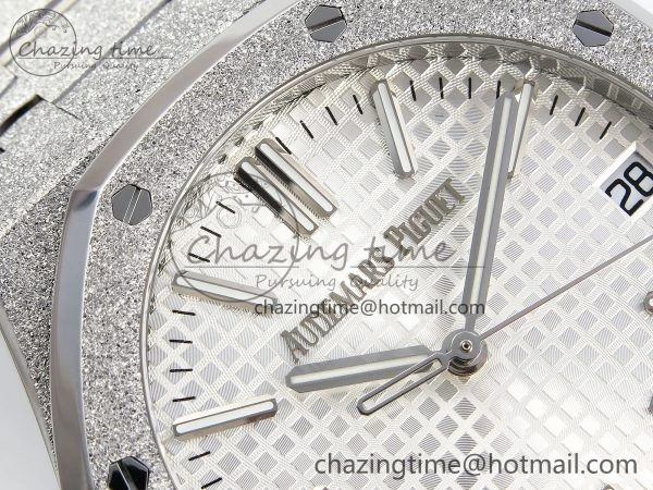 Royal Oak 41mm 15500 Frosted SS APSF 1:1 Best Edition White Textured Dial on SS Bracelet SA4302 Super Clone
