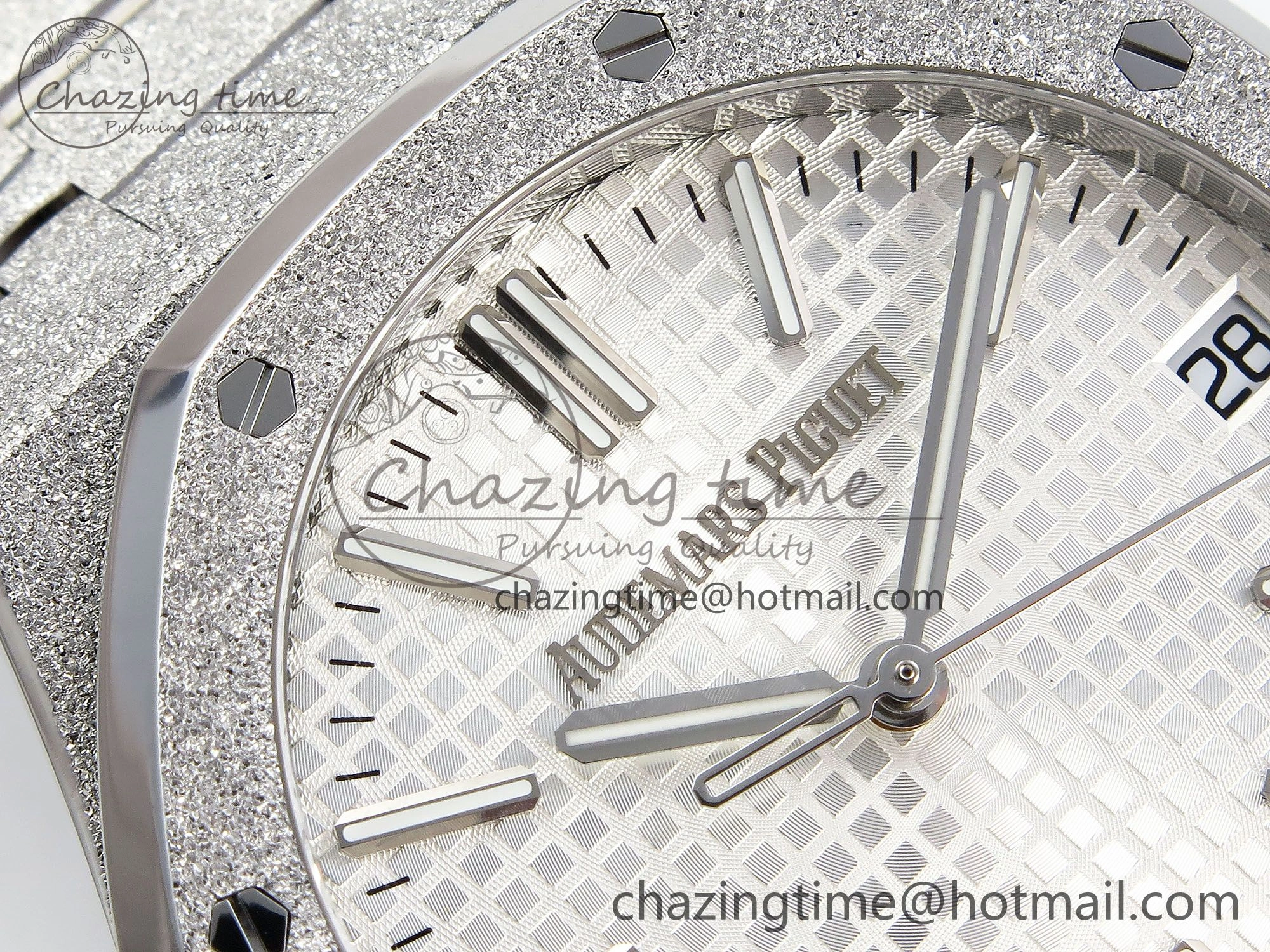 Royal Oak 41mm 15500 Frosted SS APSF 1:1 Best Edition White Textured Dial on SS Bracelet SA4302 Super Clone