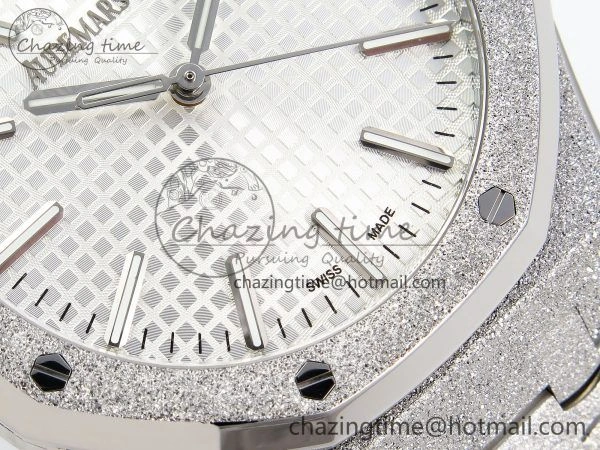 Royal Oak 41mm 15500 Frosted SS APSF 1:1 Best Edition White Textured Dial on SS Bracelet SA4302 Super Clone