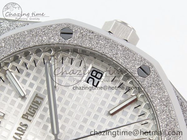 Royal Oak 41mm 15500 Frosted SS APSF 1:1 Best Edition White Textured Dial on SS Bracelet SA4302 Super Clone