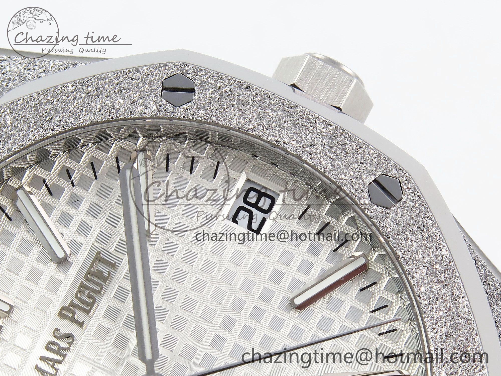 Royal Oak 41mm 15500 Frosted SS APSF 1:1 Best Edition White Textured Dial on SS Bracelet SA4302 Super Clone