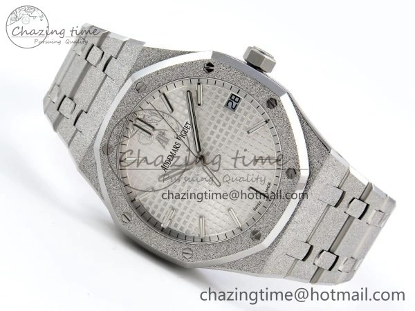 Royal Oak 41mm 15500 Frosted SS APSF 1:1 Best Edition White Textured Dial on SS Bracelet SA4302 Super Clone