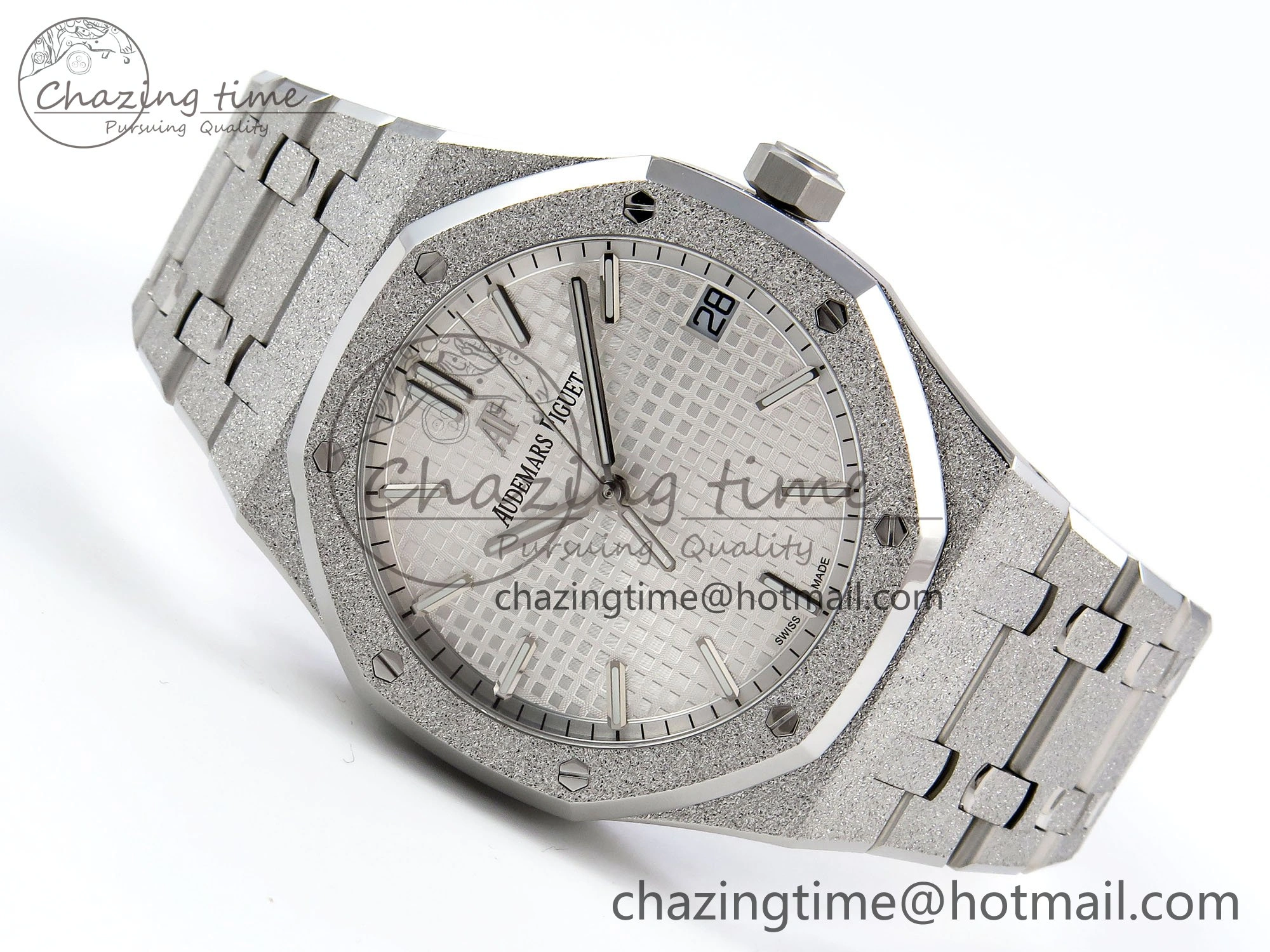 Royal Oak 41mm 15500 Frosted SS APSF 1:1 Best Edition White Textured Dial on SS Bracelet SA4302 Super Clone