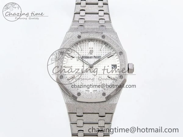 Royal Oak 41mm 15500 Frosted SS APSF 1:1 Best Edition White Textured Dial on SS Bracelet SA4302 Super Clone
