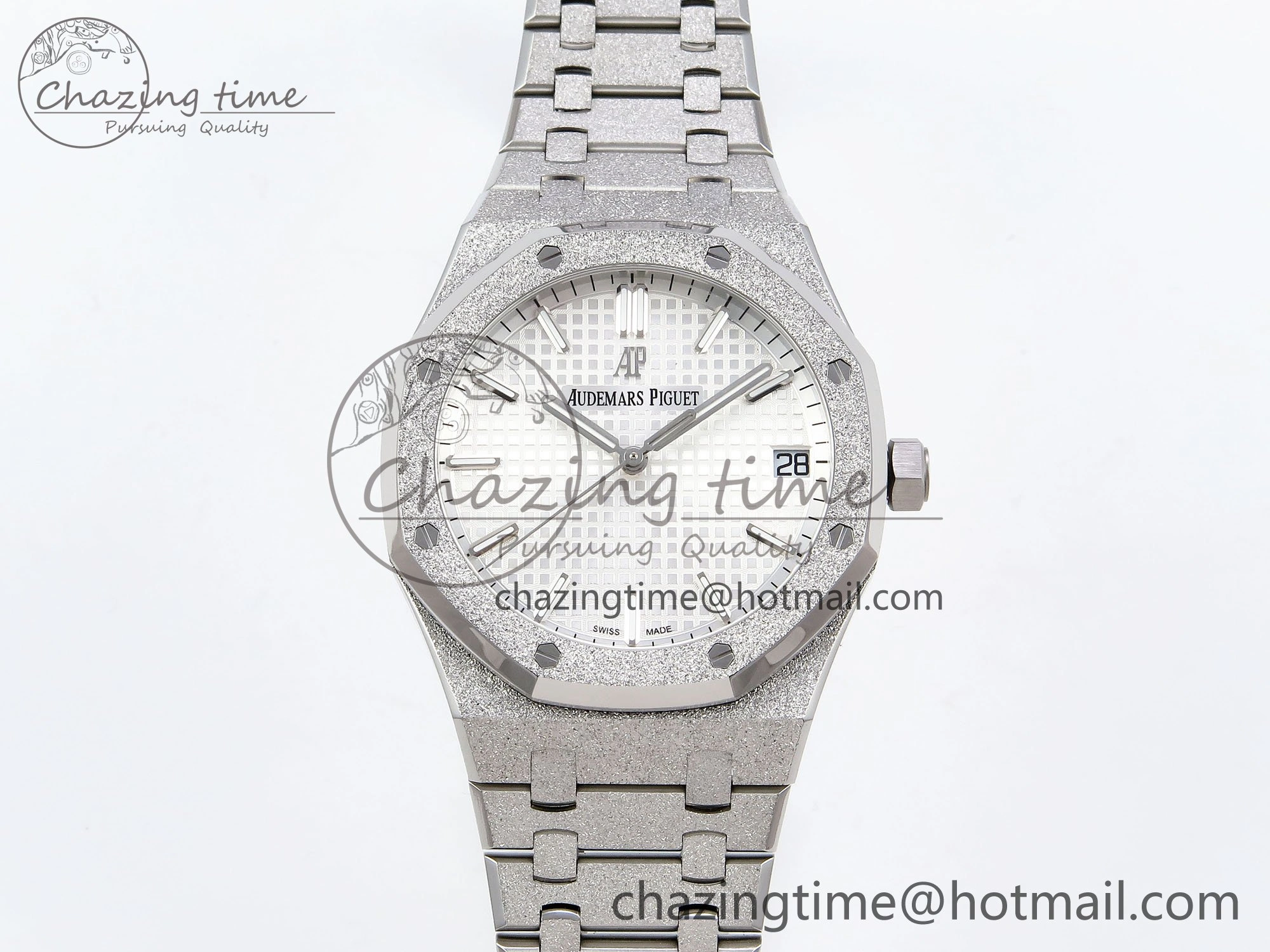 Royal Oak 41mm 15500 Frosted SS APSF 1:1 Best Edition White Textured Dial on SS Bracelet SA4302 Super Clone
