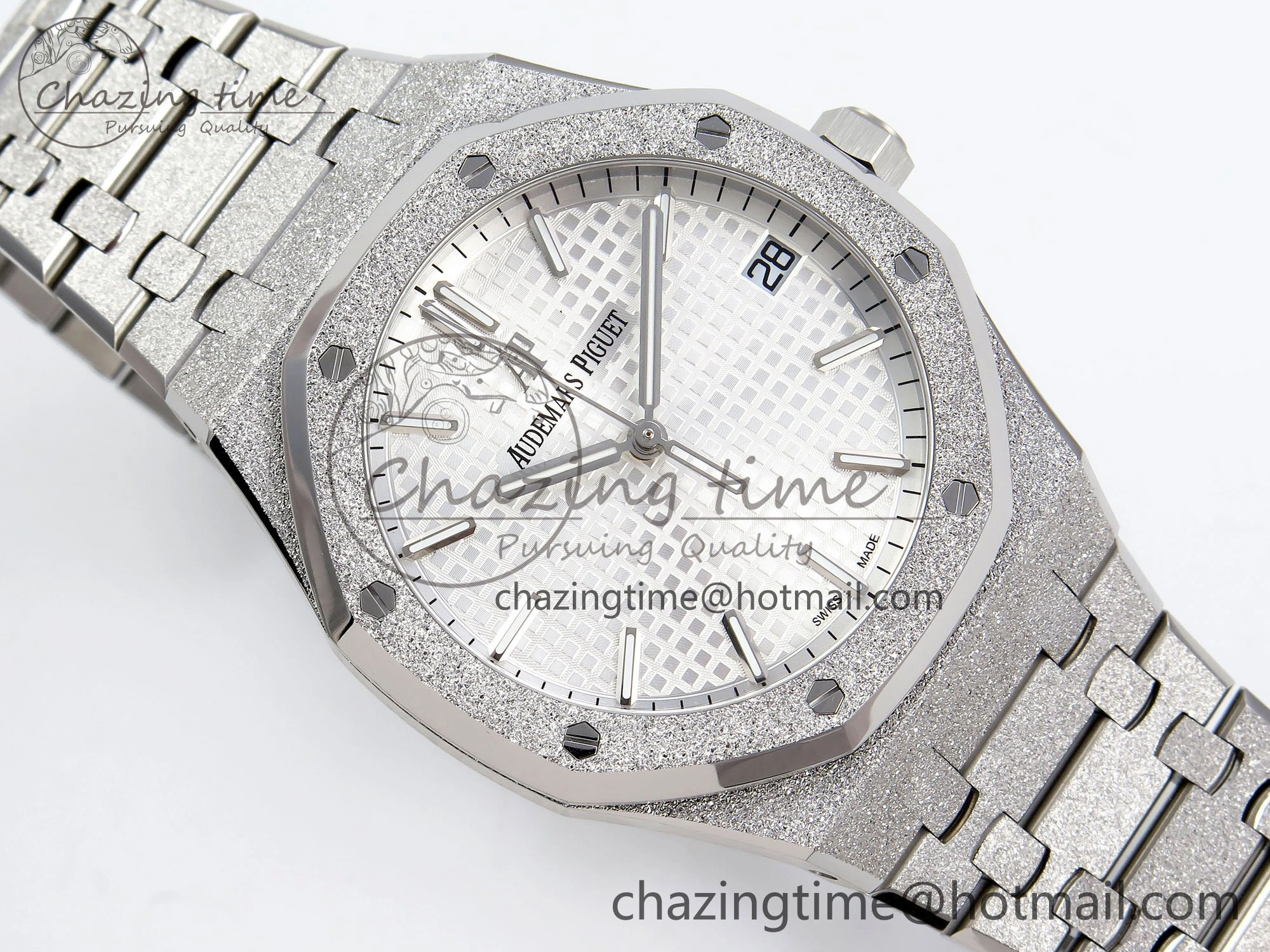 Royal Oak 41mm 15500 Frosted SS APSF 1:1 Best Edition White Textured Dial on SS Bracelet SA4302 Super Clone
