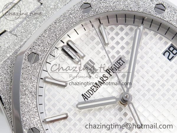 Royal Oak 41mm 15500 Frosted SS APSF 1:1 Best Edition White Textured Dial on SS Bracelet SA4302 Super Clone