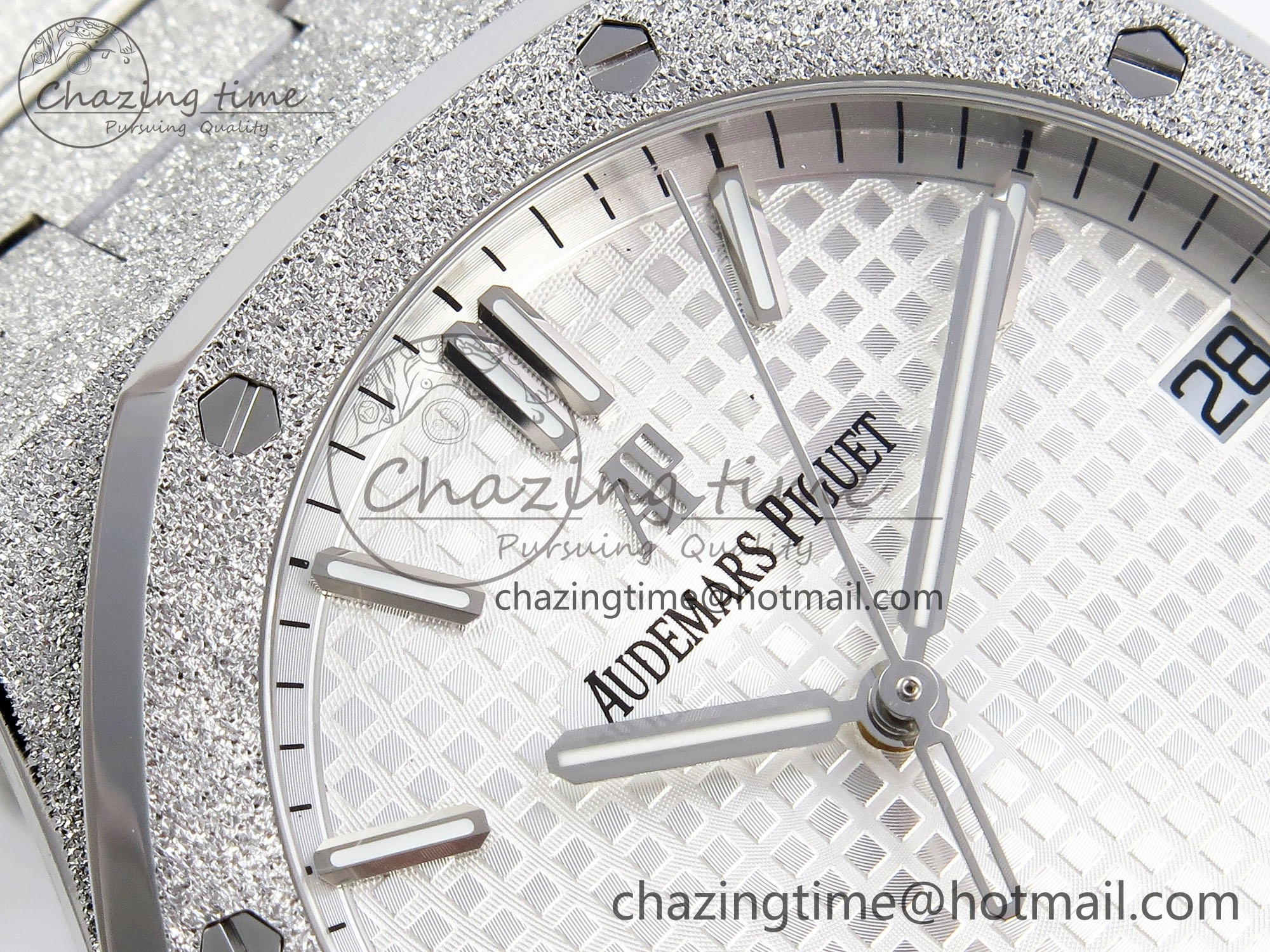 Royal Oak 41mm 15500 Frosted SS APSF 1:1 Best Edition White Textured Dial on SS Bracelet SA4302 Super Clone