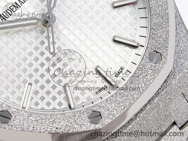 Royal Oak 41mm 15500 Frosted SS APSF 1:1 Best Edition White Textured Dial on SS Bracelet SA4302 Super Clone