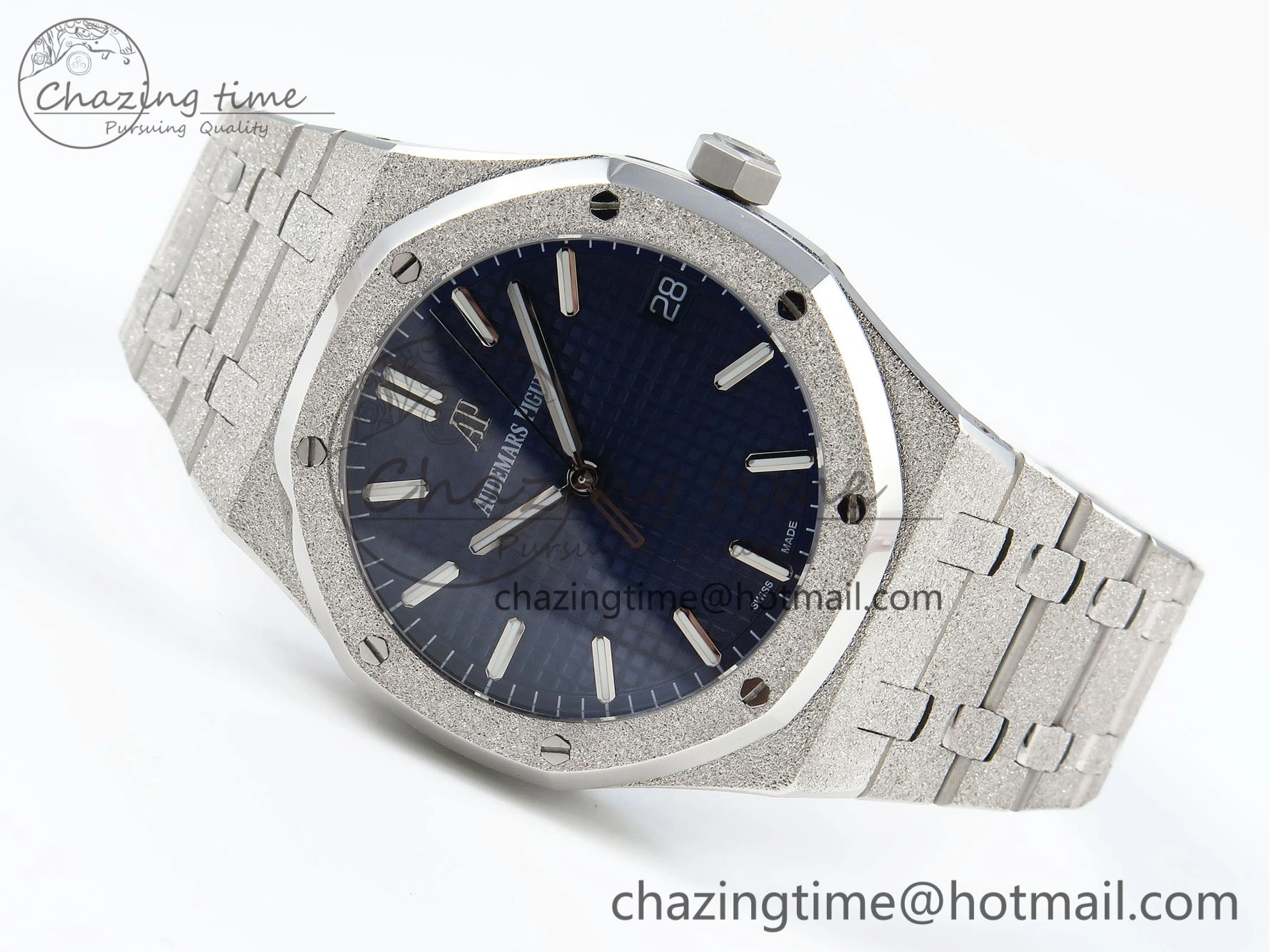 Royal Oak 41mm 15500 Frosted SS IPF 1:1 Best Edition Blue Textured Dial on SS Bracelet SA4302 Super Clone