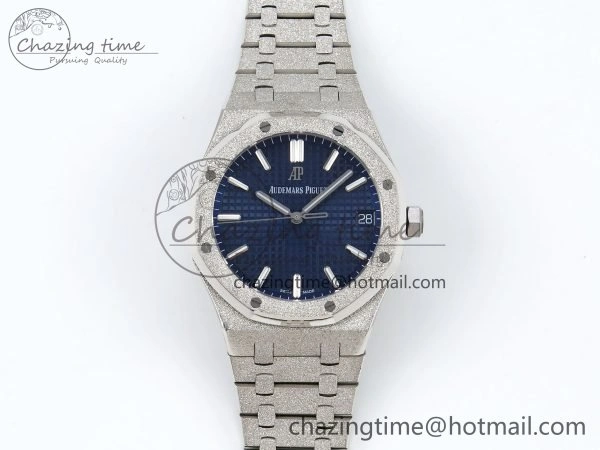 Royal Oak 41mm 15500 Frosted SS IPF 1:1 Best Edition Blue Textured Dial on SS Bracelet SA4302 Super Clone