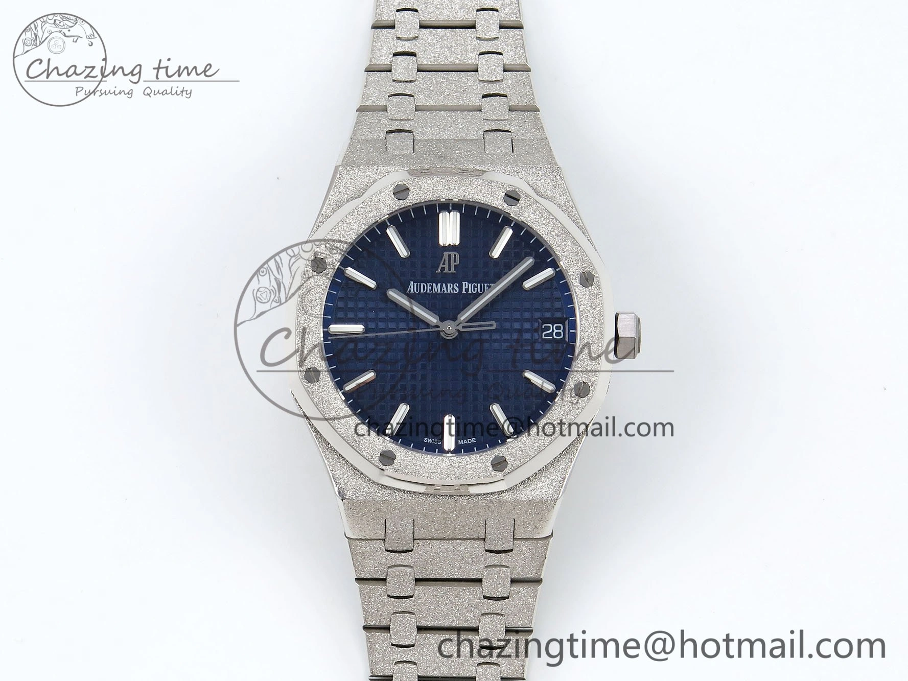 Royal Oak 41mm 15500 Frosted SS IPF 1:1 Best Edition Blue Textured Dial on SS Bracelet SA4302 Super Clone