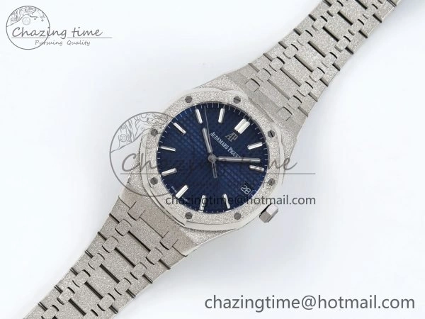 Royal Oak 41mm 15500 Frosted SS IPF 1:1 Best Edition Blue Textured Dial on SS Bracelet SA4302 Super Clone