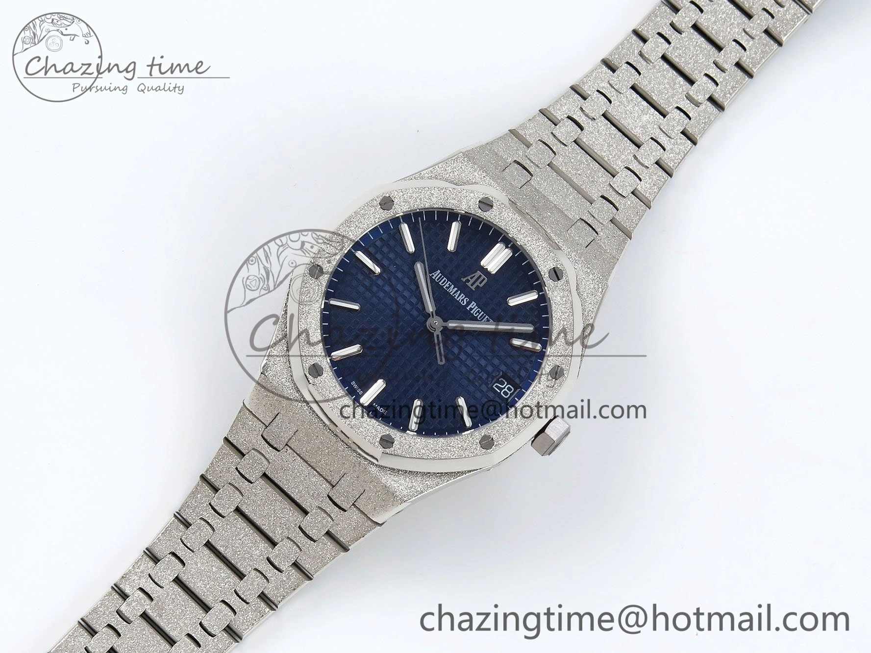 Royal Oak 41mm 15500 Frosted SS IPF 1:1 Best Edition Blue Textured Dial on SS Bracelet SA4302 Super Clone
