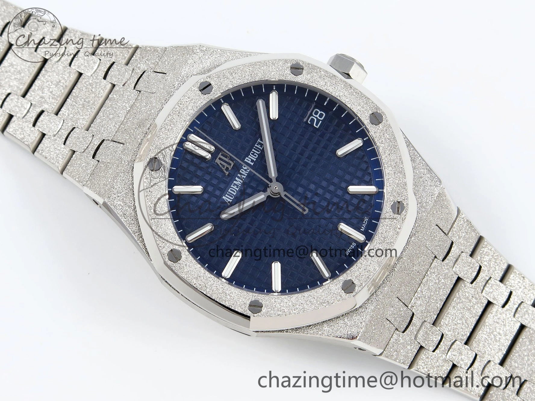 Royal Oak 41mm 15500 Frosted SS IPF 1:1 Best Edition Blue Textured Dial on SS Bracelet SA4302 Super Clone