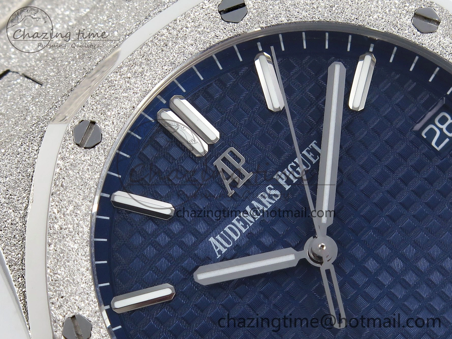 Royal Oak 41mm 15500 Frosted SS IPF 1:1 Best Edition Blue Textured Dial on SS Bracelet SA4302 Super Clone