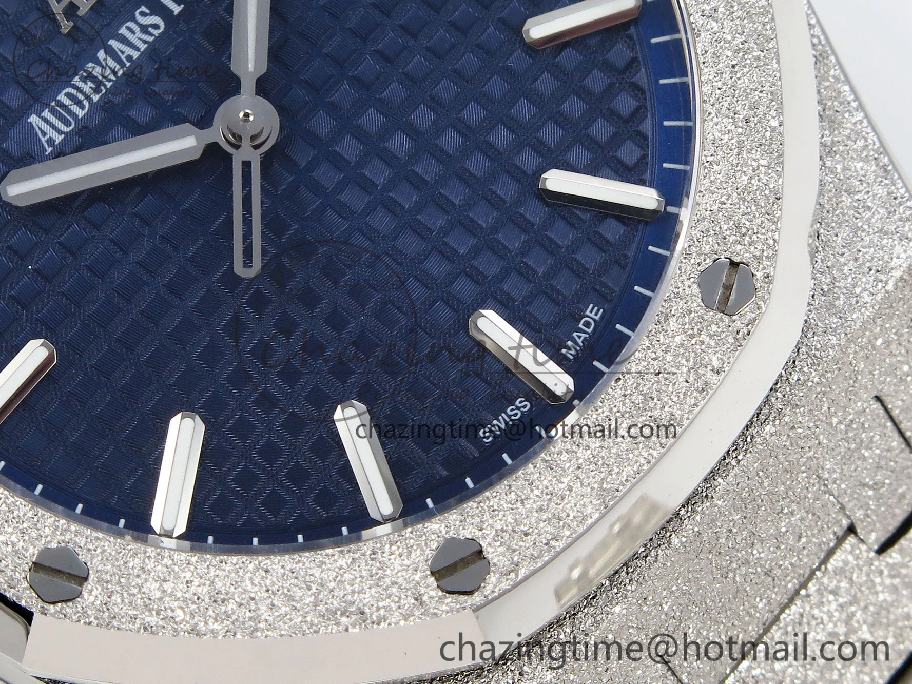Royal Oak 41mm 15500 Frosted SS IPF 1:1 Best Edition Blue Textured Dial on SS Bracelet SA4302 Super Clone