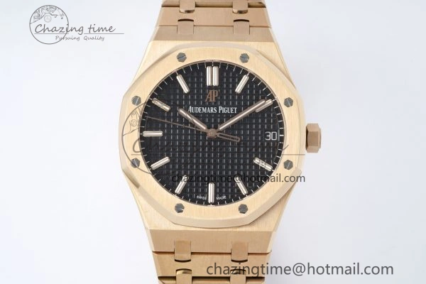 Royal Oak 41mm 15500 RG APSF 1:1 Best Edition Black Textured Dial on RG Bracelet A4302 Super Clone
