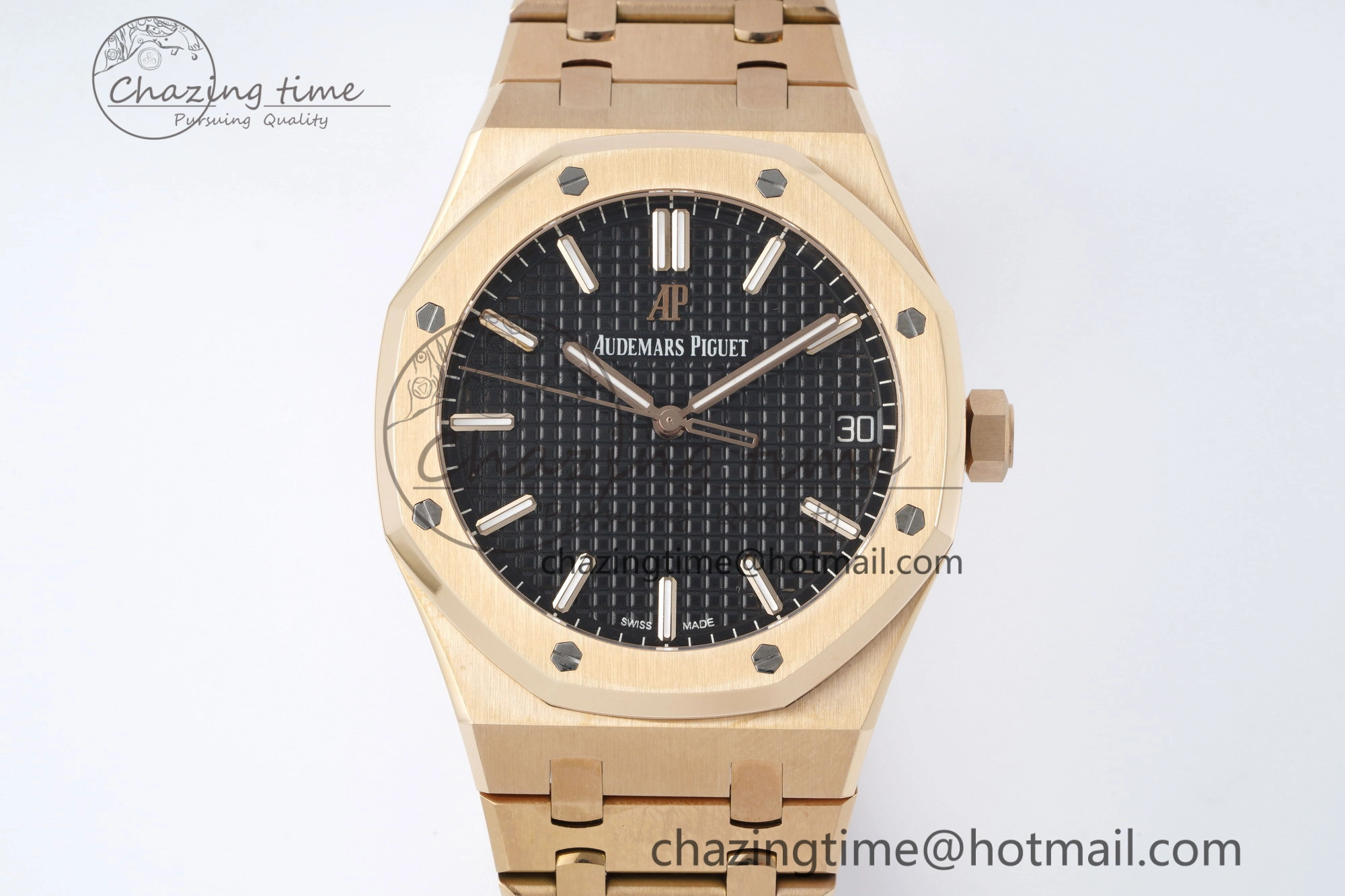 Royal Oak 41mm 15500 RG APSF 1:1 Best Edition Black Textured Dial on RG Bracelet A4302 Super Clone