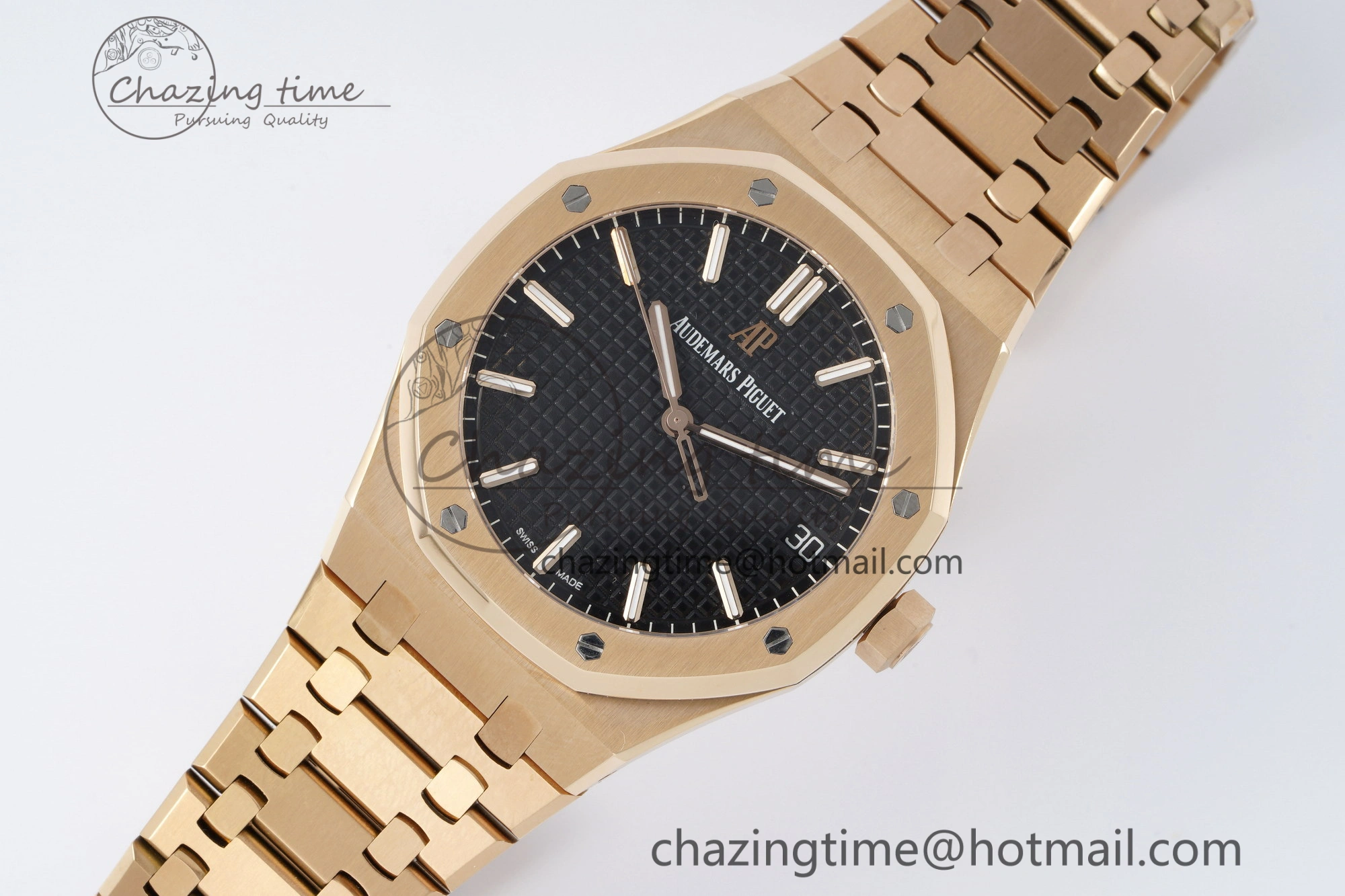 Royal Oak 41mm 15500 RG APSF 1:1 Best Edition Black Textured Dial on RG Bracelet A4302 Super Clone
