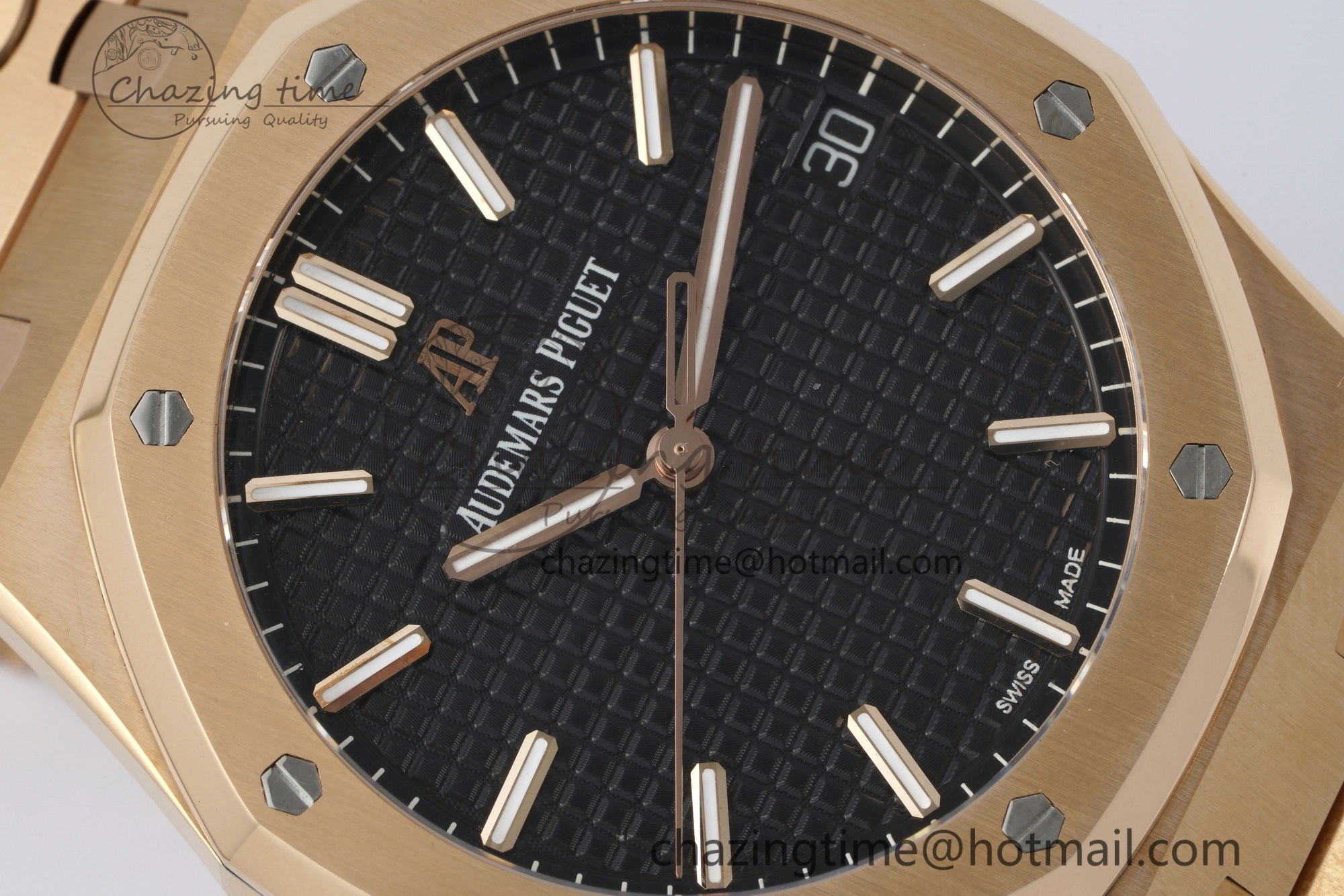 Royal Oak 41mm 15500 RG APSF 1:1 Best Edition Black Textured Dial on RG Bracelet A4302 Super Clone