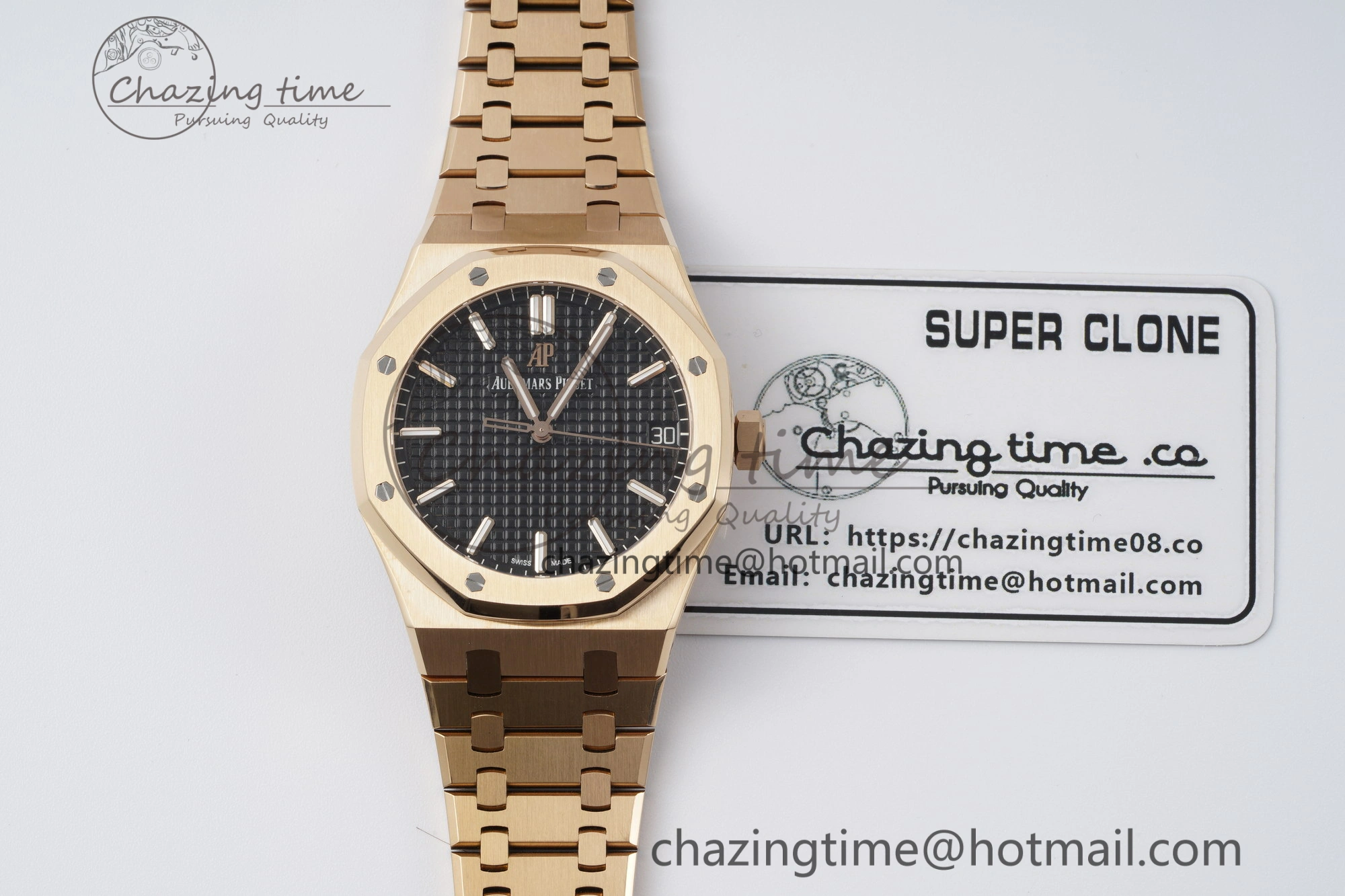 Royal Oak 41mm 15500 RG APSF 1:1 Best Edition Black Textured Dial on RG Bracelet A4302 Super Clone