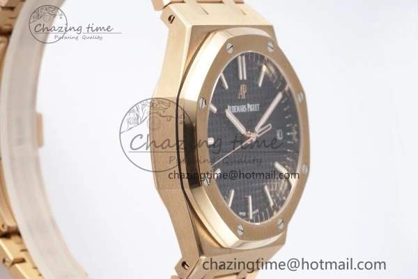 Royal Oak 41mm 15500 RG APSF 1:1 Best Edition Black Textured Dial on RG Bracelet A4302 Super Clone