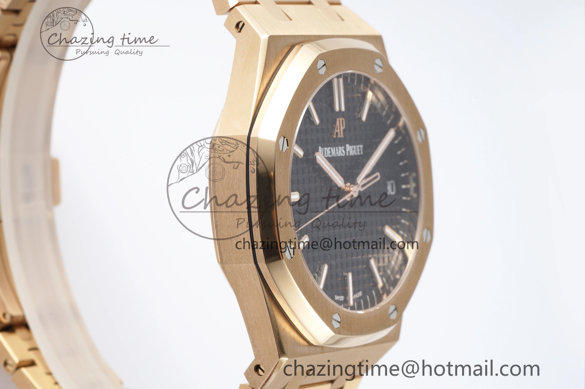Royal Oak 41mm 15500 RG APSF 1:1 Best Edition Black Textured Dial on RG Bracelet A4302 Super Clone
