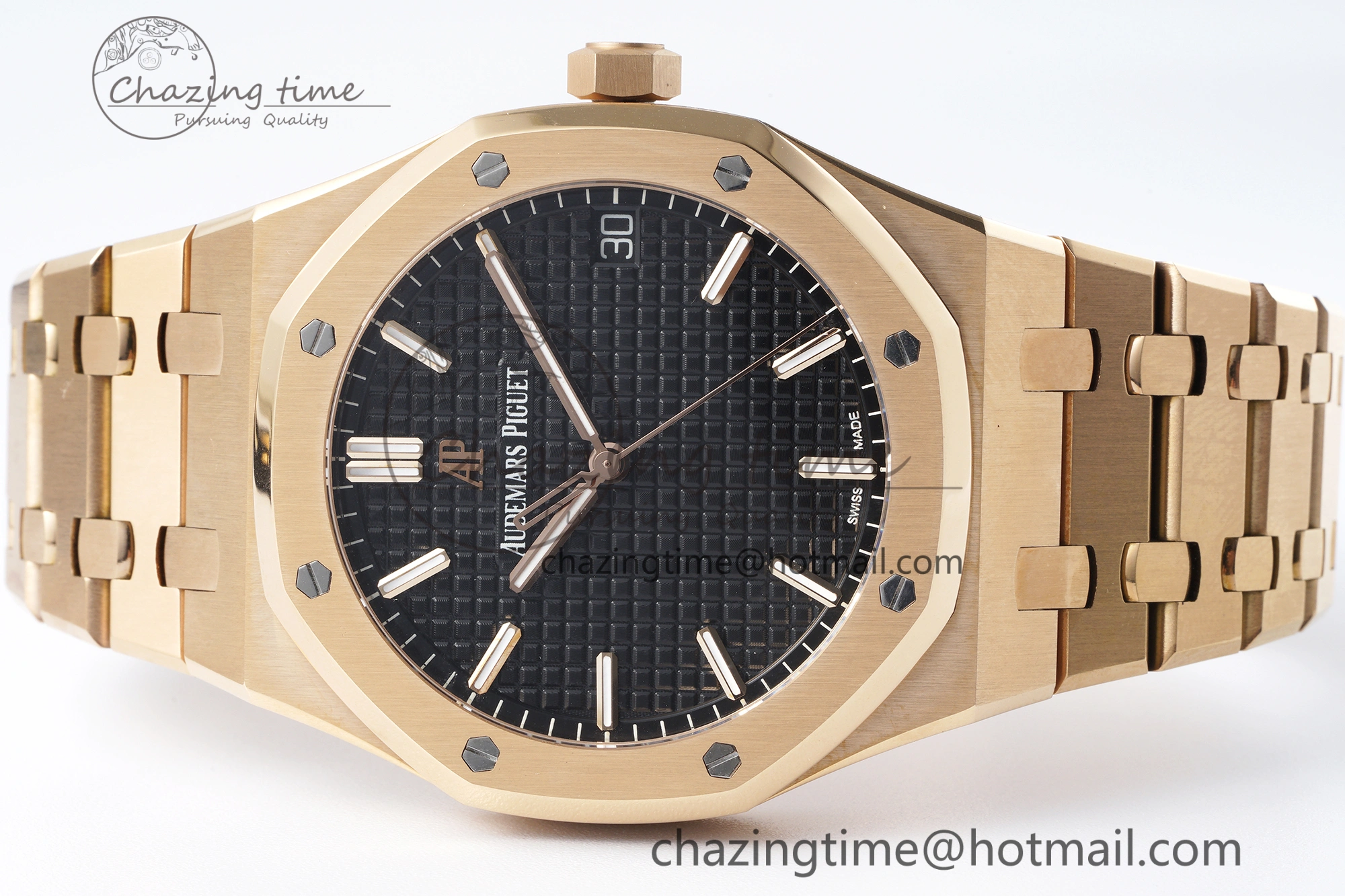 Royal Oak 41mm 15500 RG APSF 1:1 Best Edition Black Textured Dial on RG Bracelet A4302 Super Clone