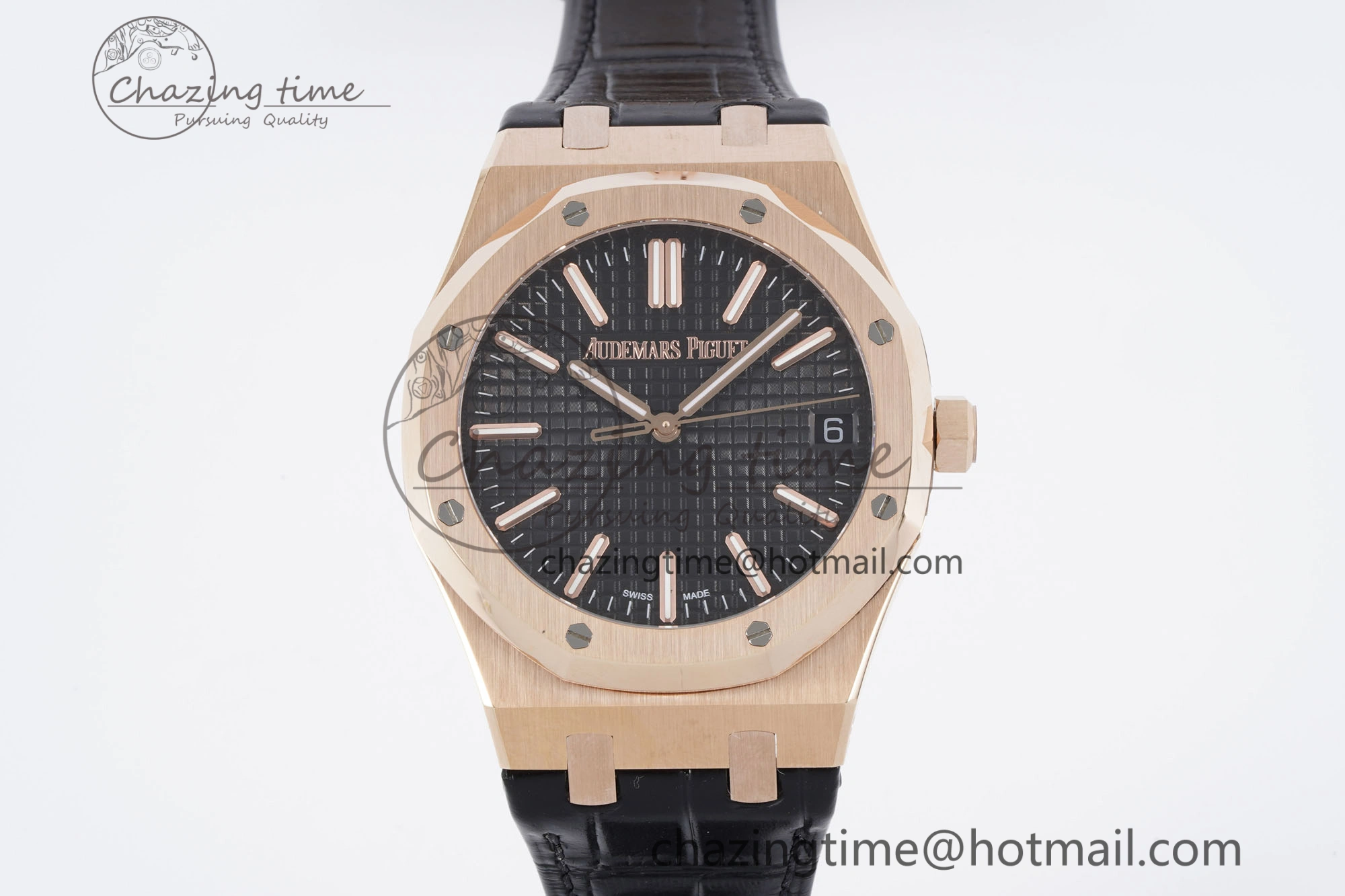Royal Oak 41mm 15500 RG BF 1:1 Best Edition Black Textured Dial on Black Leather Strap A4302