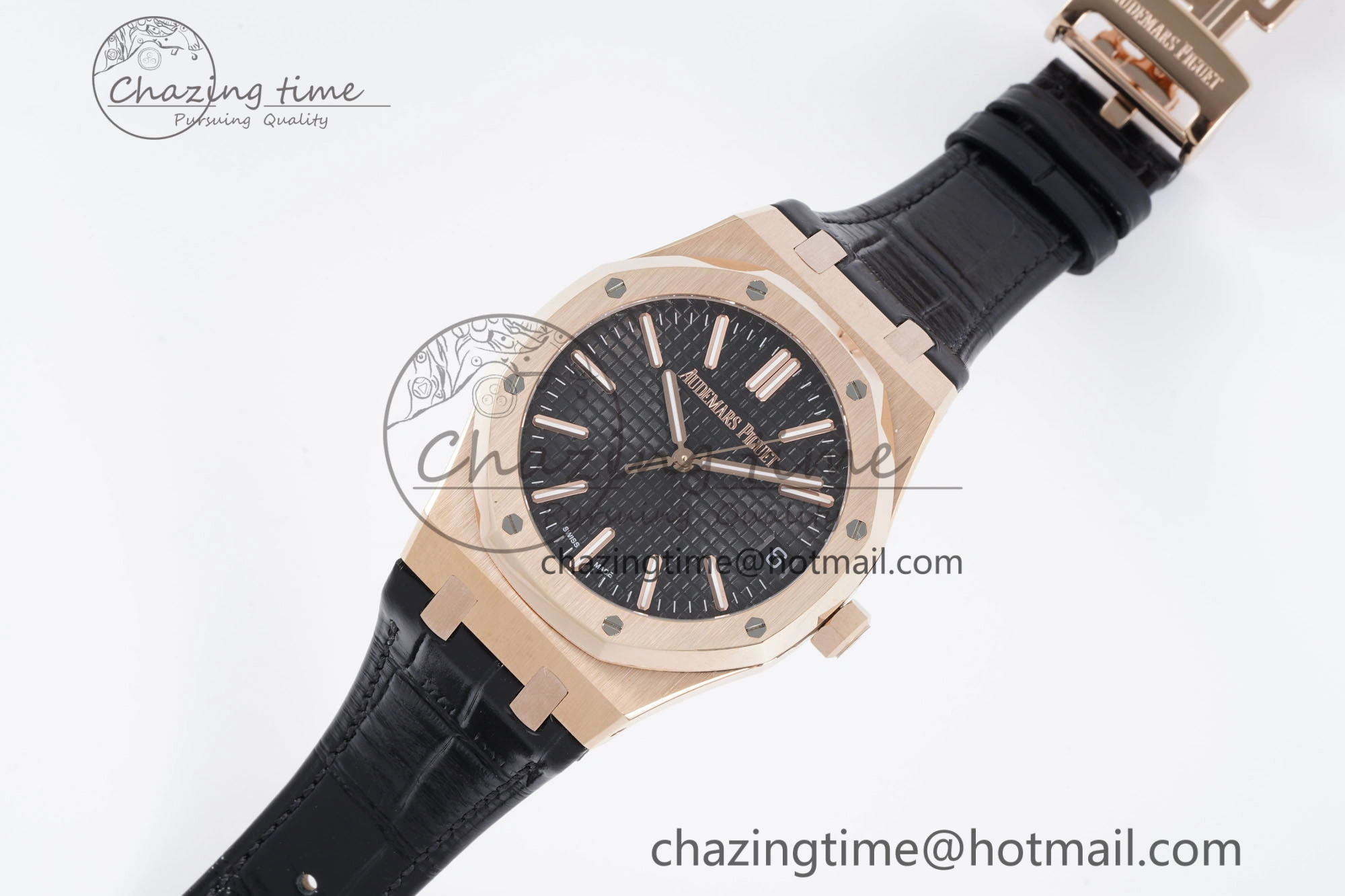 Royal Oak 41mm 15500 RG BF 1:1 Best Edition Black Textured Dial on Black Leather Strap A4302