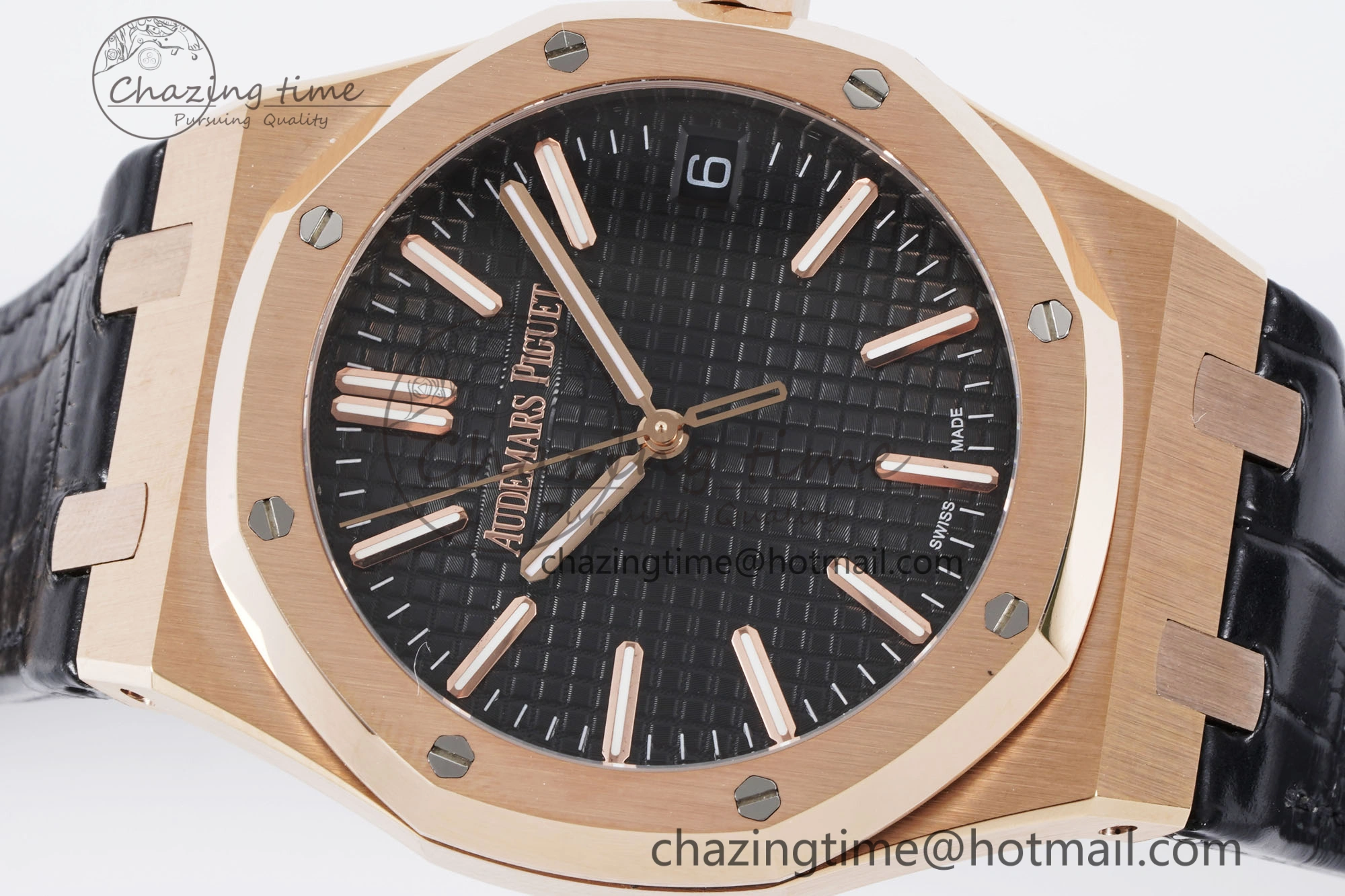Royal Oak 41mm 15500 RG BF 1:1 Best Edition Black Textured Dial on Black Leather Strap A4302