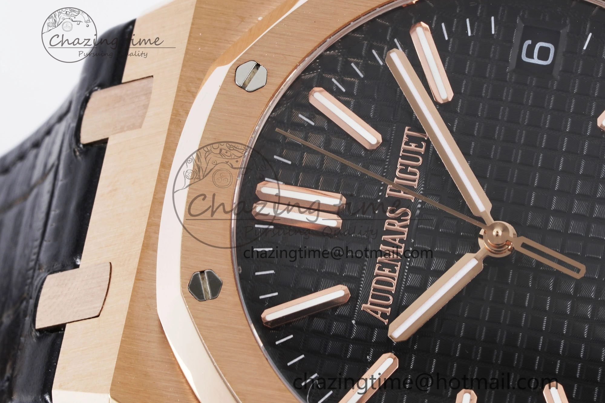 Royal Oak 41mm 15500 RG BF 1:1 Best Edition Black Textured Dial on Black Leather Strap A4302