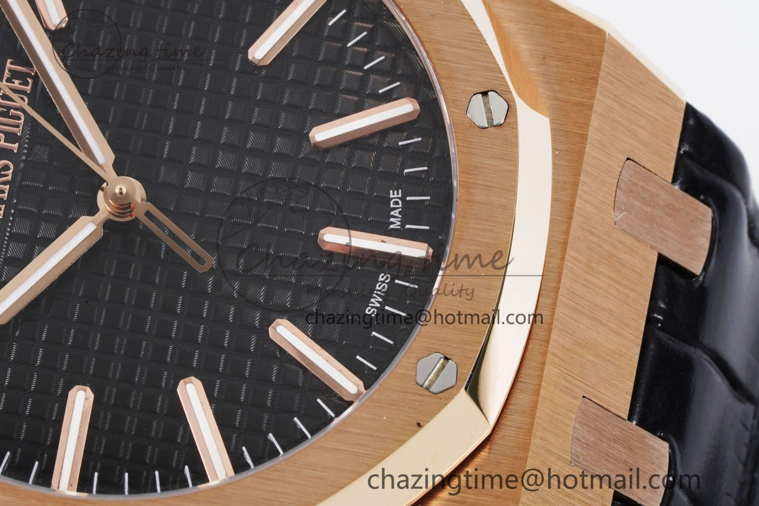Royal Oak 41mm 15500 RG BF 1:1 Best Edition Black Textured Dial on Black Leather Strap A4302