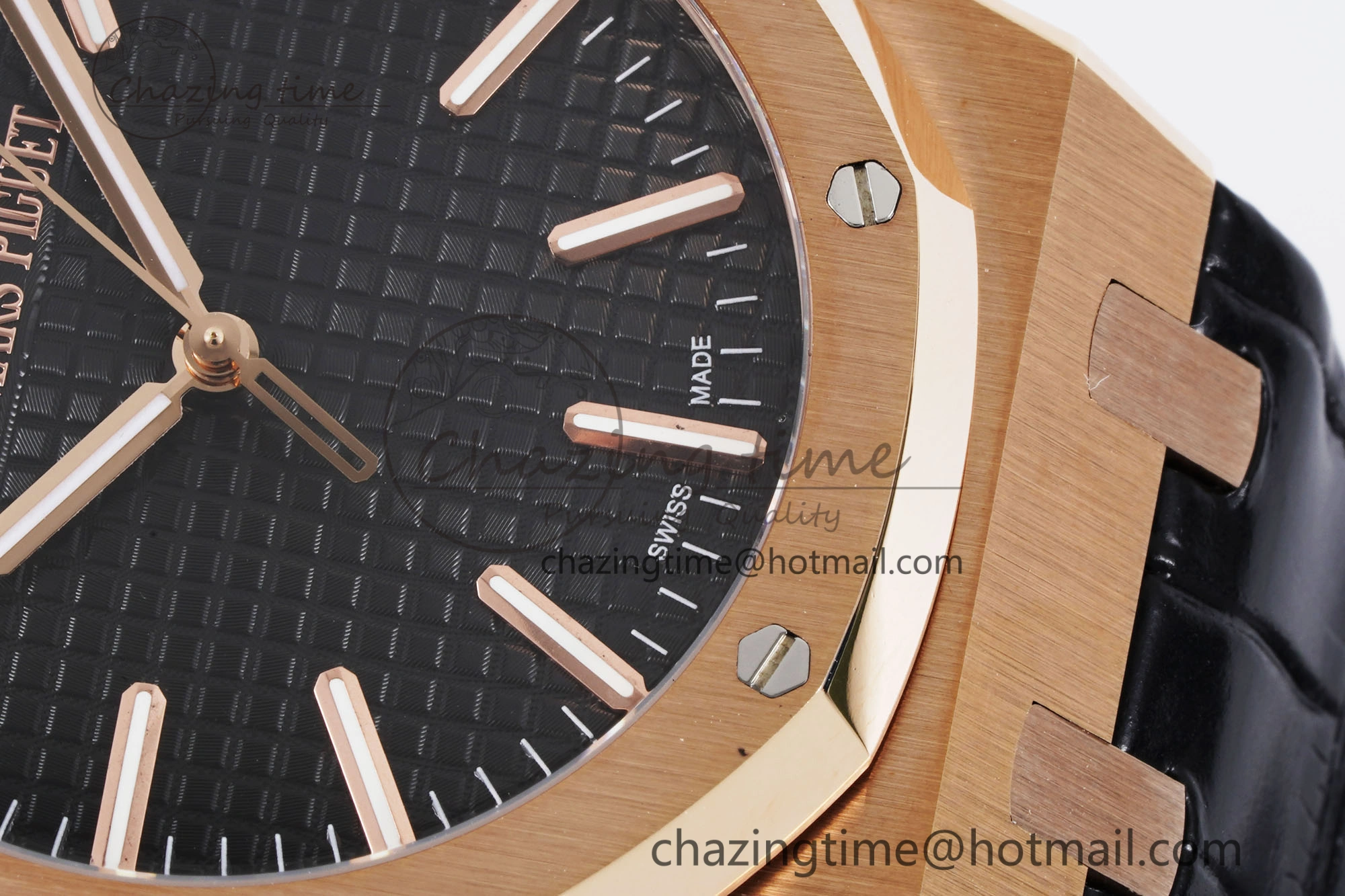 Royal Oak 41mm 15500 RG BF 1:1 Best Edition Black Textured Dial on Black Leather Strap A4302