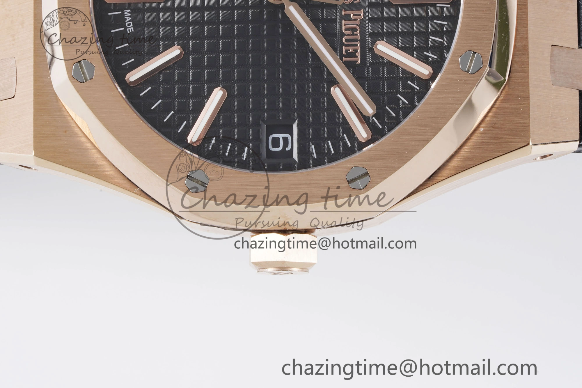 Royal Oak 41mm 15500 RG BF 1:1 Best Edition Black Textured Dial on Black Leather Strap A4302