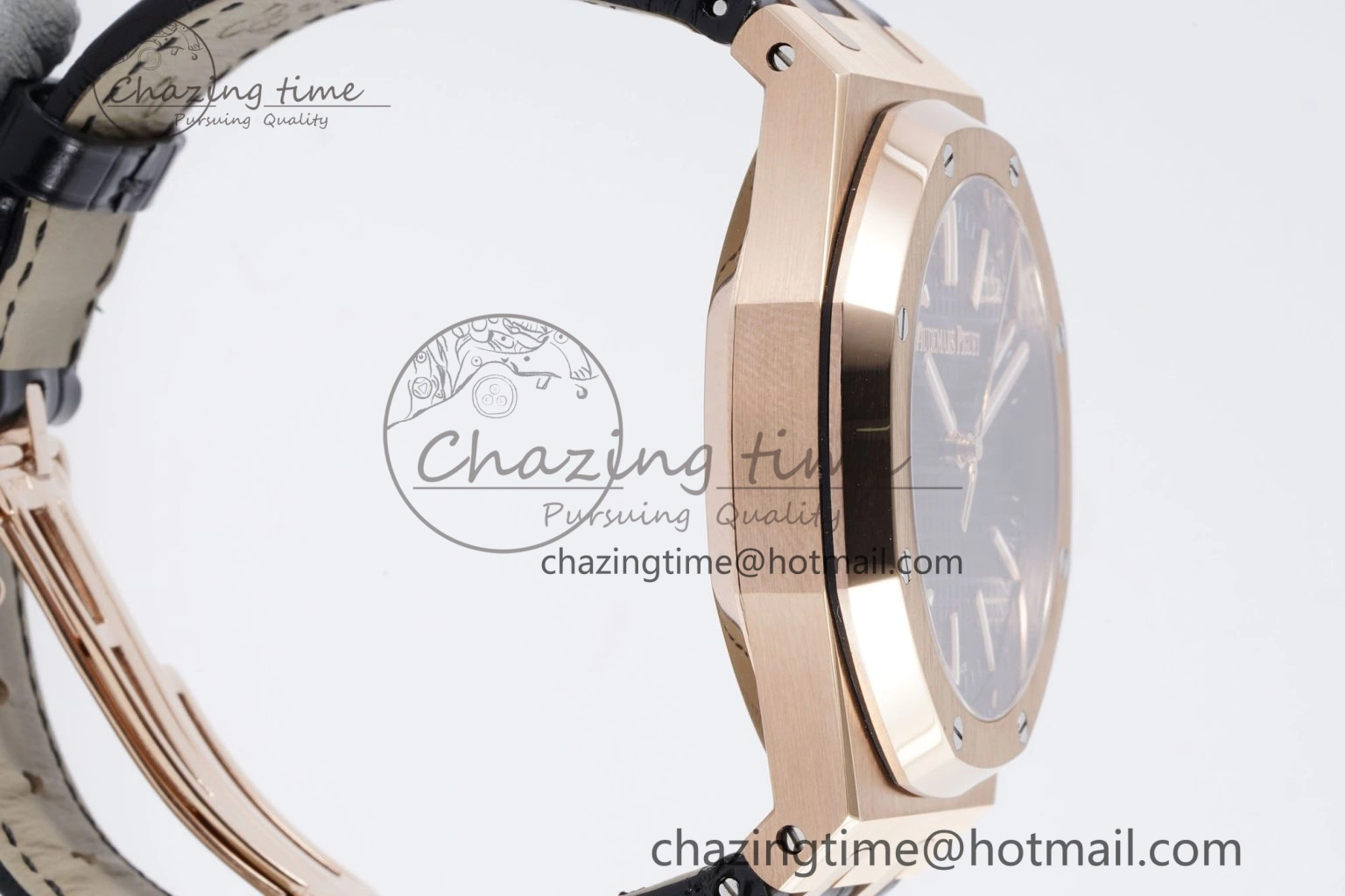 Royal Oak 41mm 15500 RG BF 1:1 Best Edition Black Textured Dial on Black Leather Strap A4302