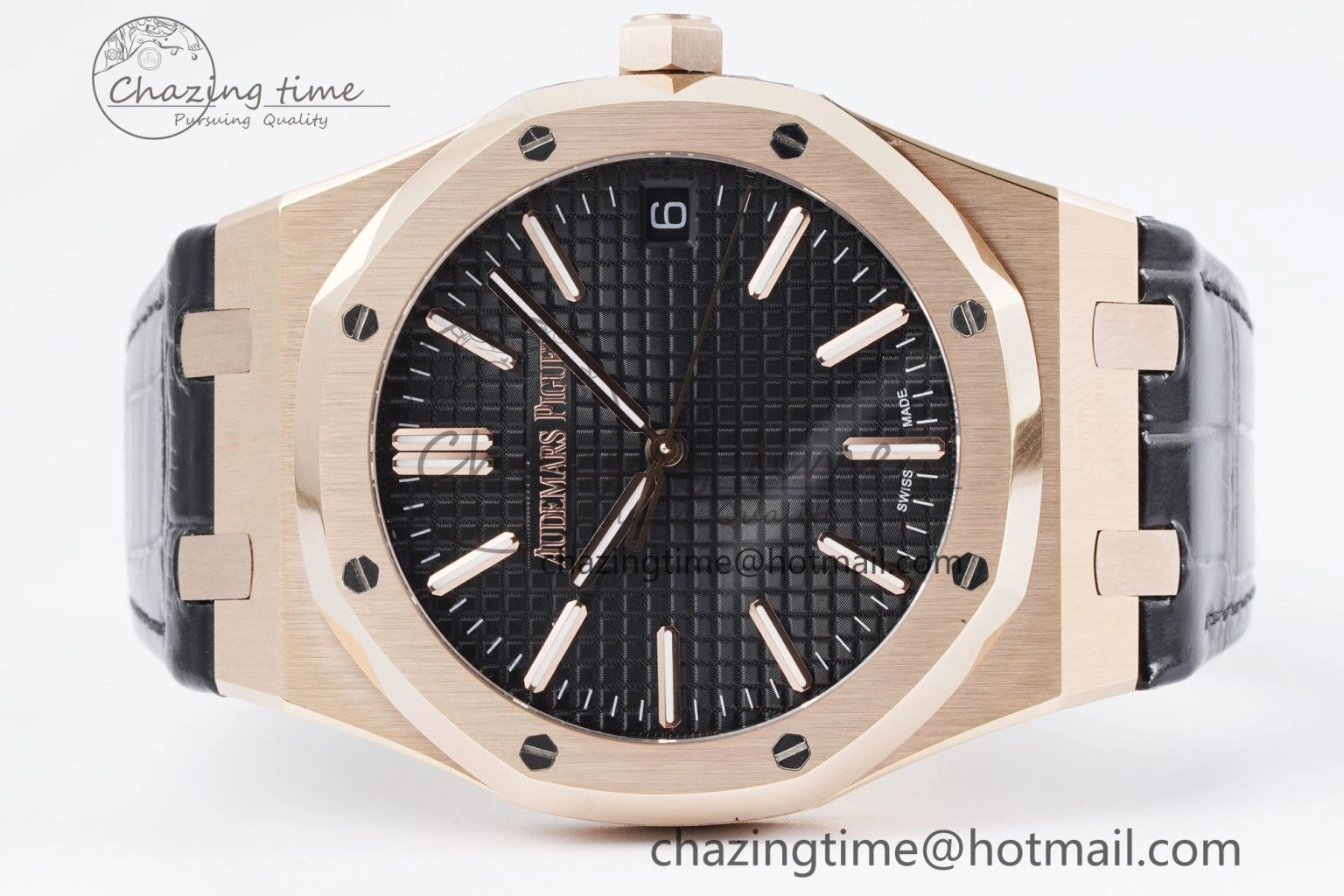 Royal Oak 41mm 15500 RG BF 1:1 Best Edition Black Textured Dial on Black Leather Strap A4302
