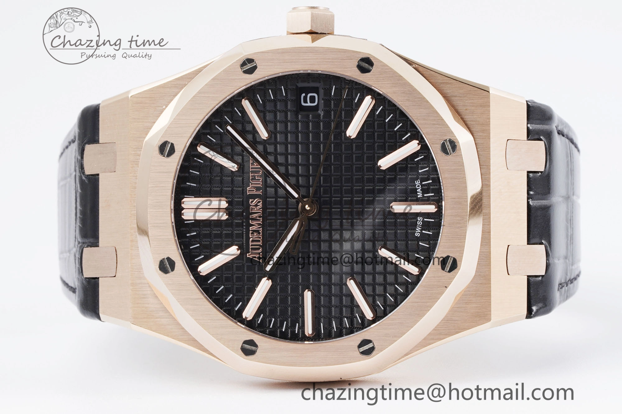 Royal Oak 41mm 15500 RG BF 1:1 Best Edition Black Textured Dial on Black Leather Strap A4302