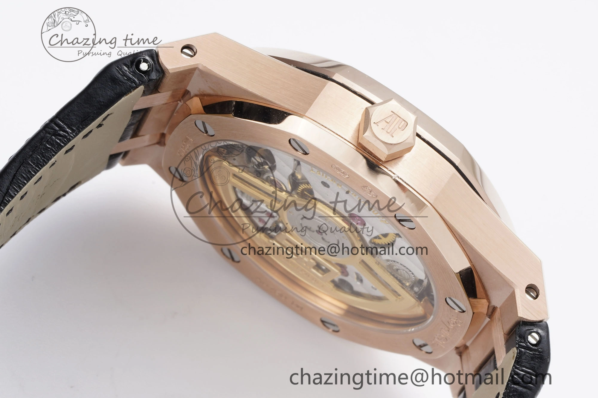 Royal Oak 41mm 15500 RG BF 1:1 Best Edition Black Textured Dial on Black Leather Strap A4302