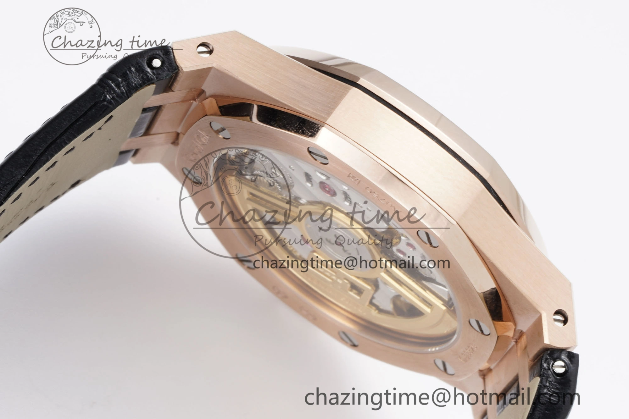 Royal Oak 41mm 15500 RG BF 1:1 Best Edition Black Textured Dial on Black Leather Strap A4302