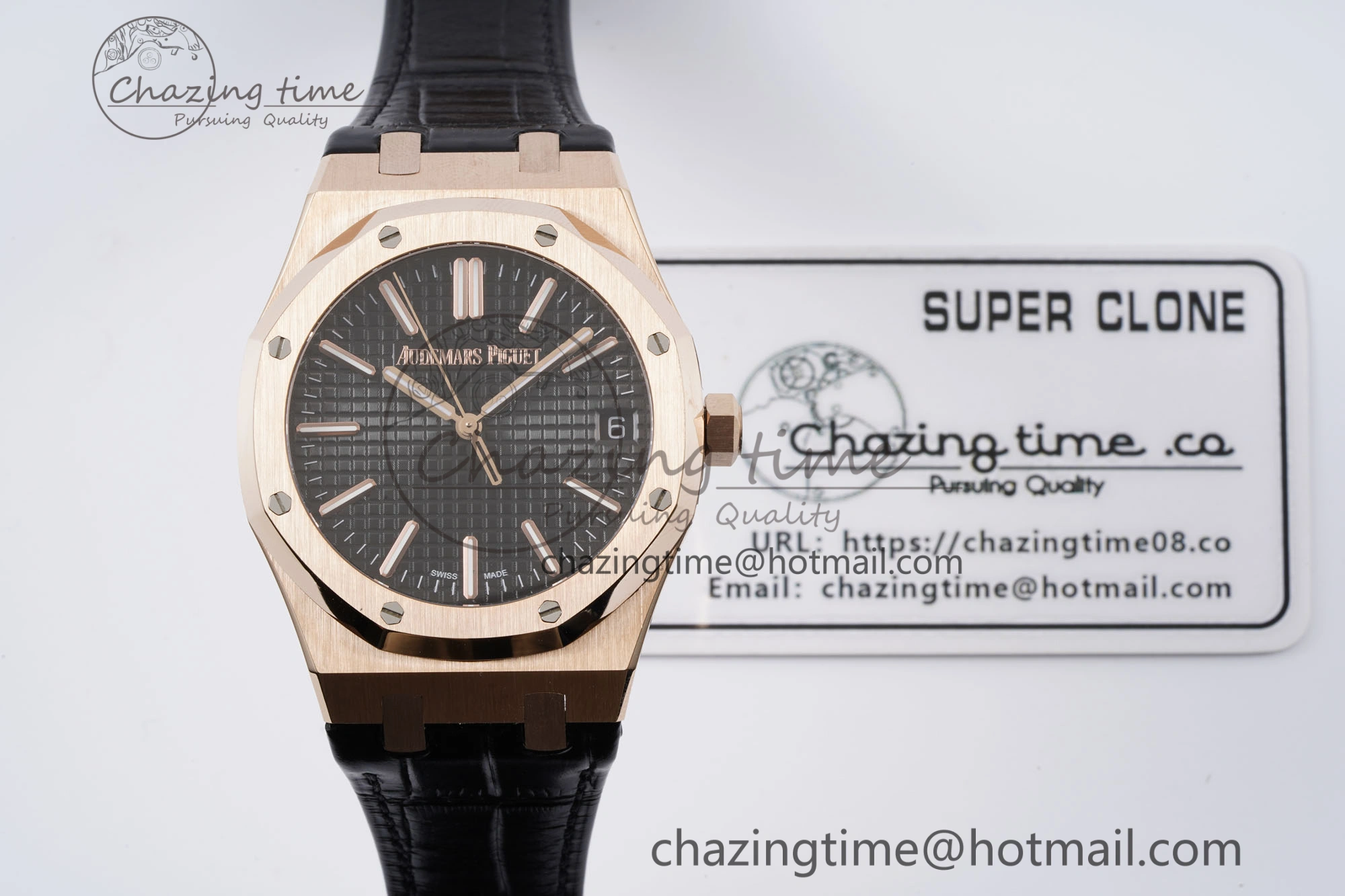 Royal Oak 41mm 15500 RG BF 1:1 Best Edition Black Textured Dial on Black Leather Strap A4302